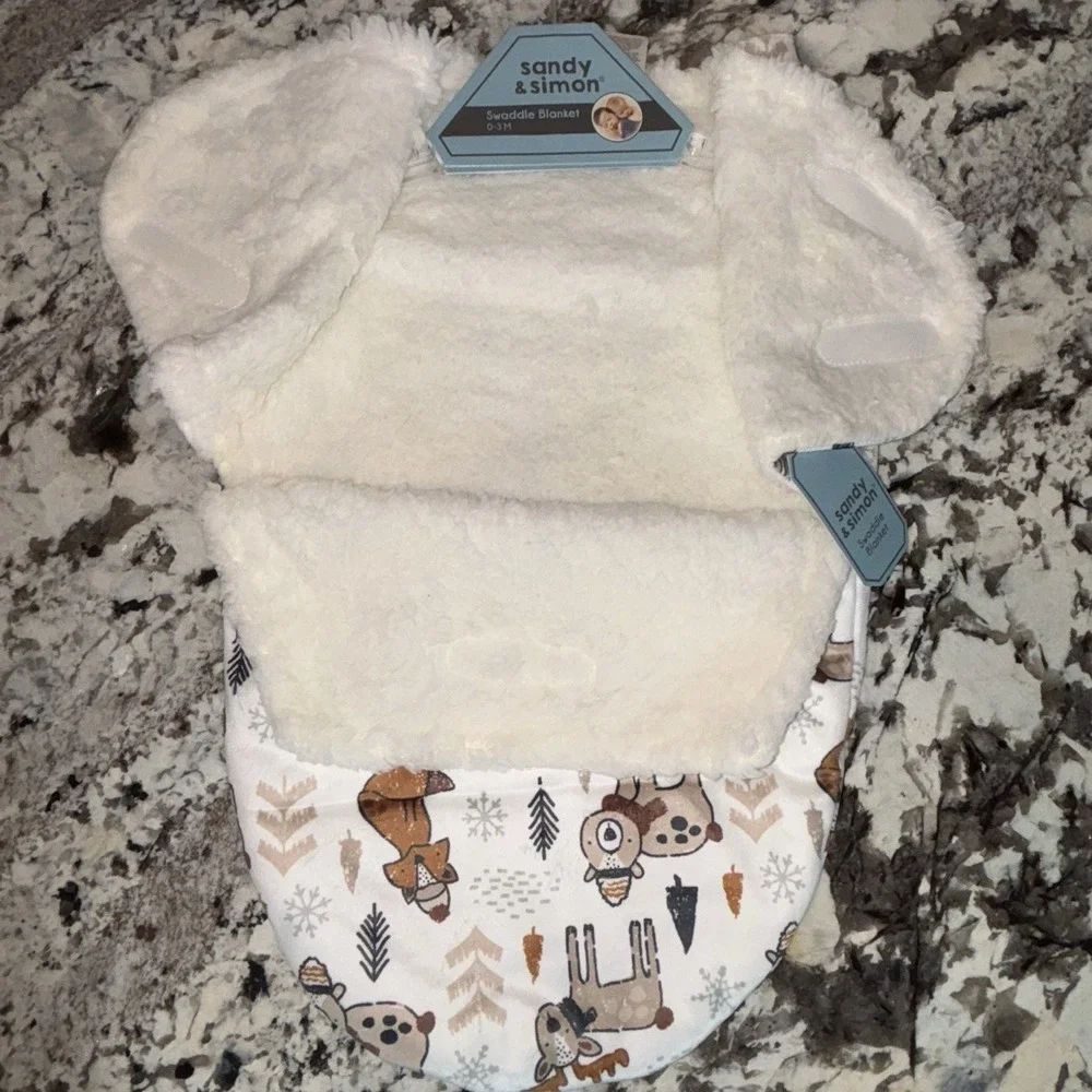 Sandy & Simon Forest Friends Baby Swaddle Blanket 0-3 Months Fleece Bear Fox NWT
